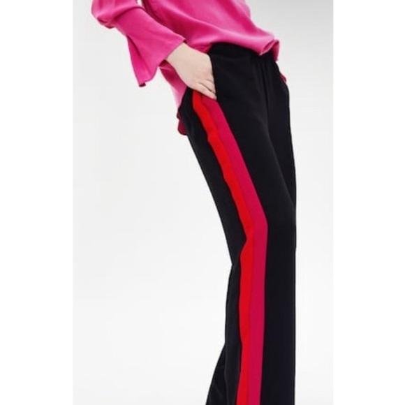 NWT Zara High Rise Wide Leg Black Pants with Red and Pink Bold Stripe - Picture 8 of 8